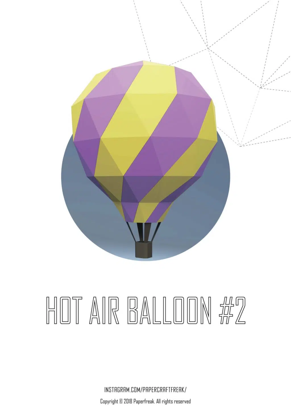 Papercraft de globo aerostático morado en origami 3D