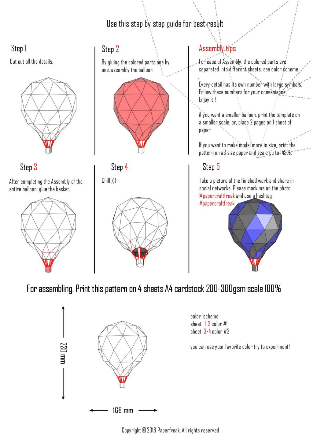 Papercraft de globo aerostático en origami 3D
