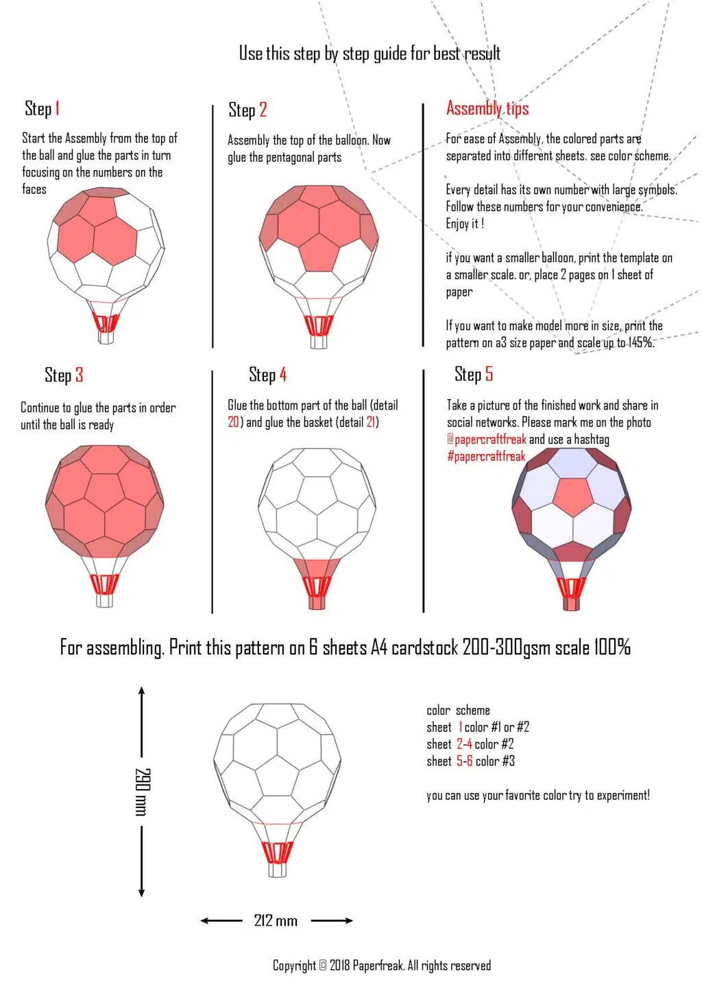 Set papercraft luchtballonnen in 3D origami, weergave 6
