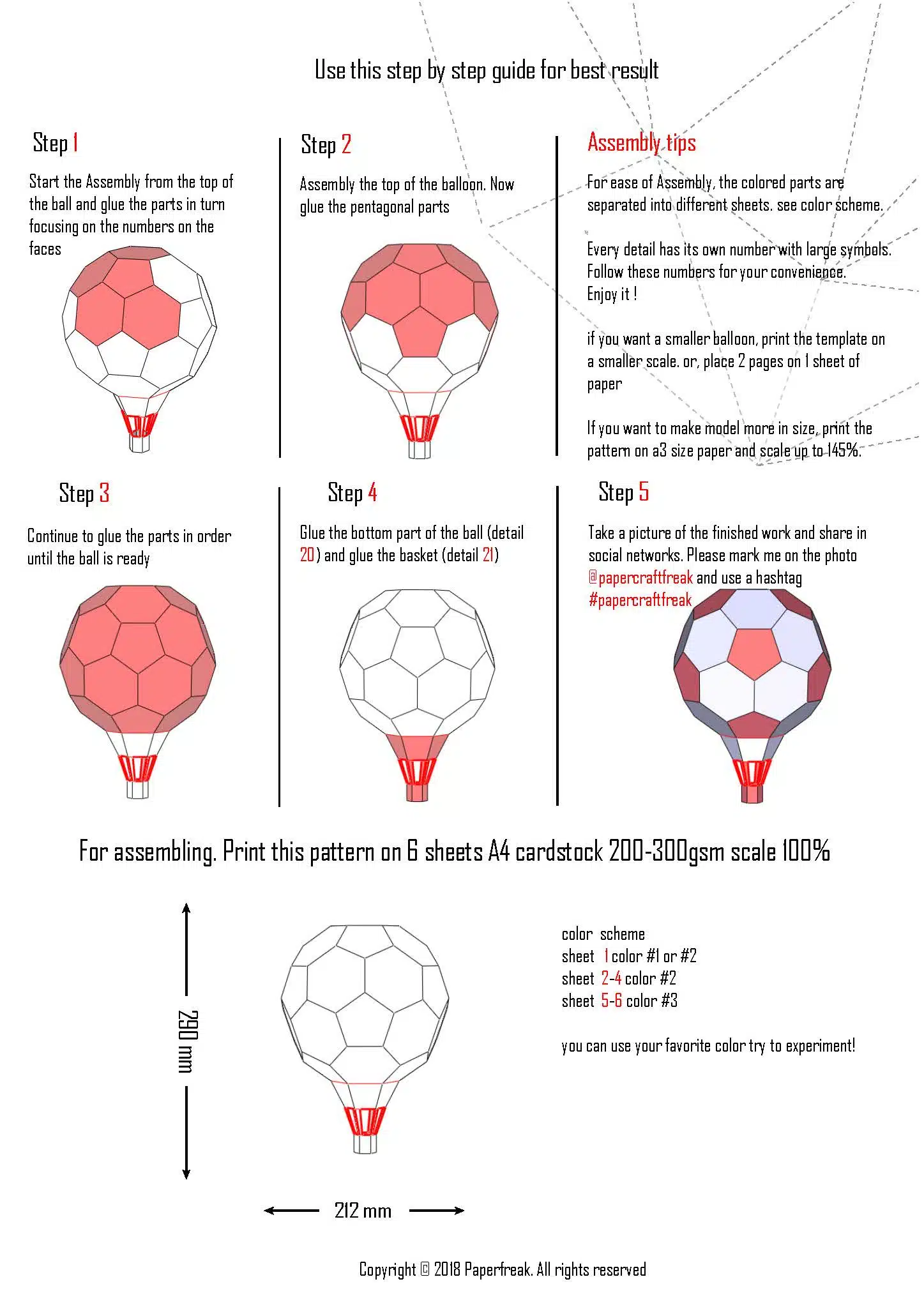 Set papercraft luchtballonnen in 3D origami, weergave 6