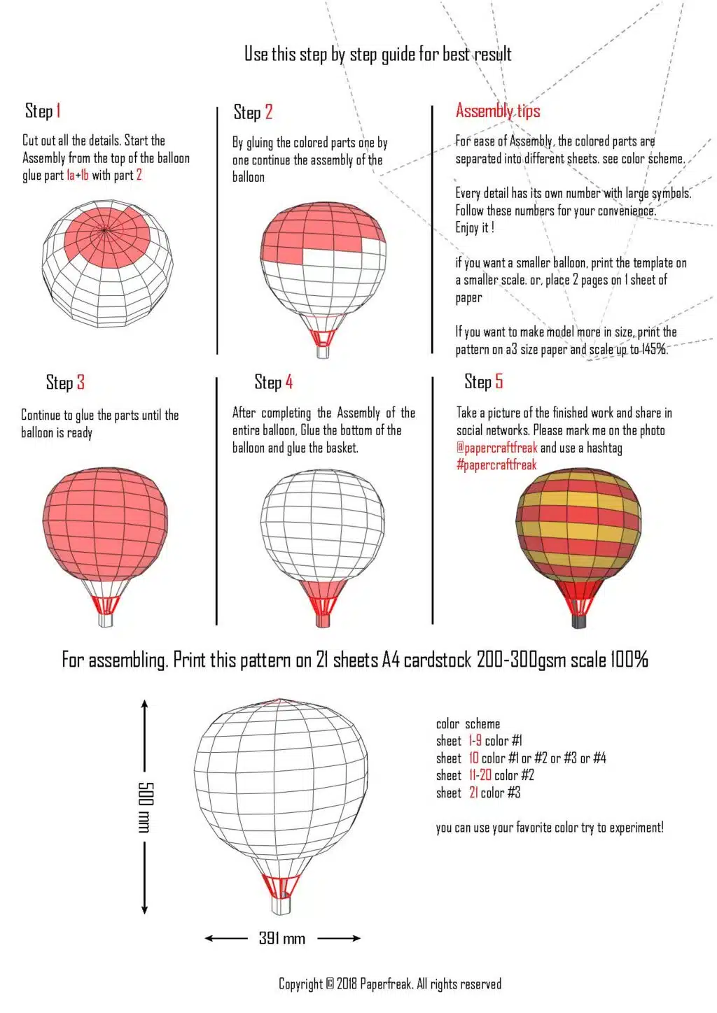 Set papercraft luchtballonnen in 3D origami, weergave 2