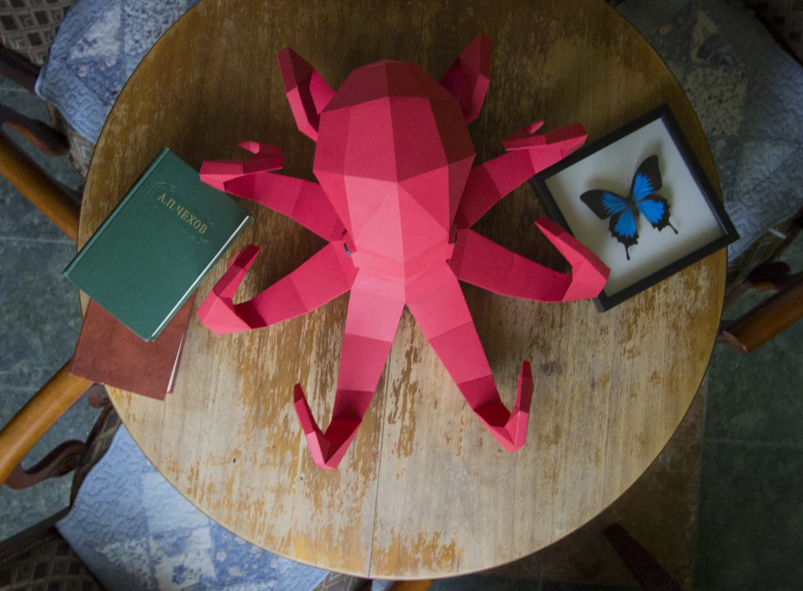 Grote octopus muurdecoratie in origami 3D, weergave 3