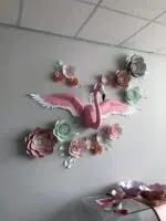 Flamingo muurdecoratie met uitgespreide vleugels in origami, weergave 2