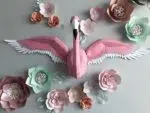 Flamingo muurdecoratie met uitgespreide vleugels in origami, weergave 4