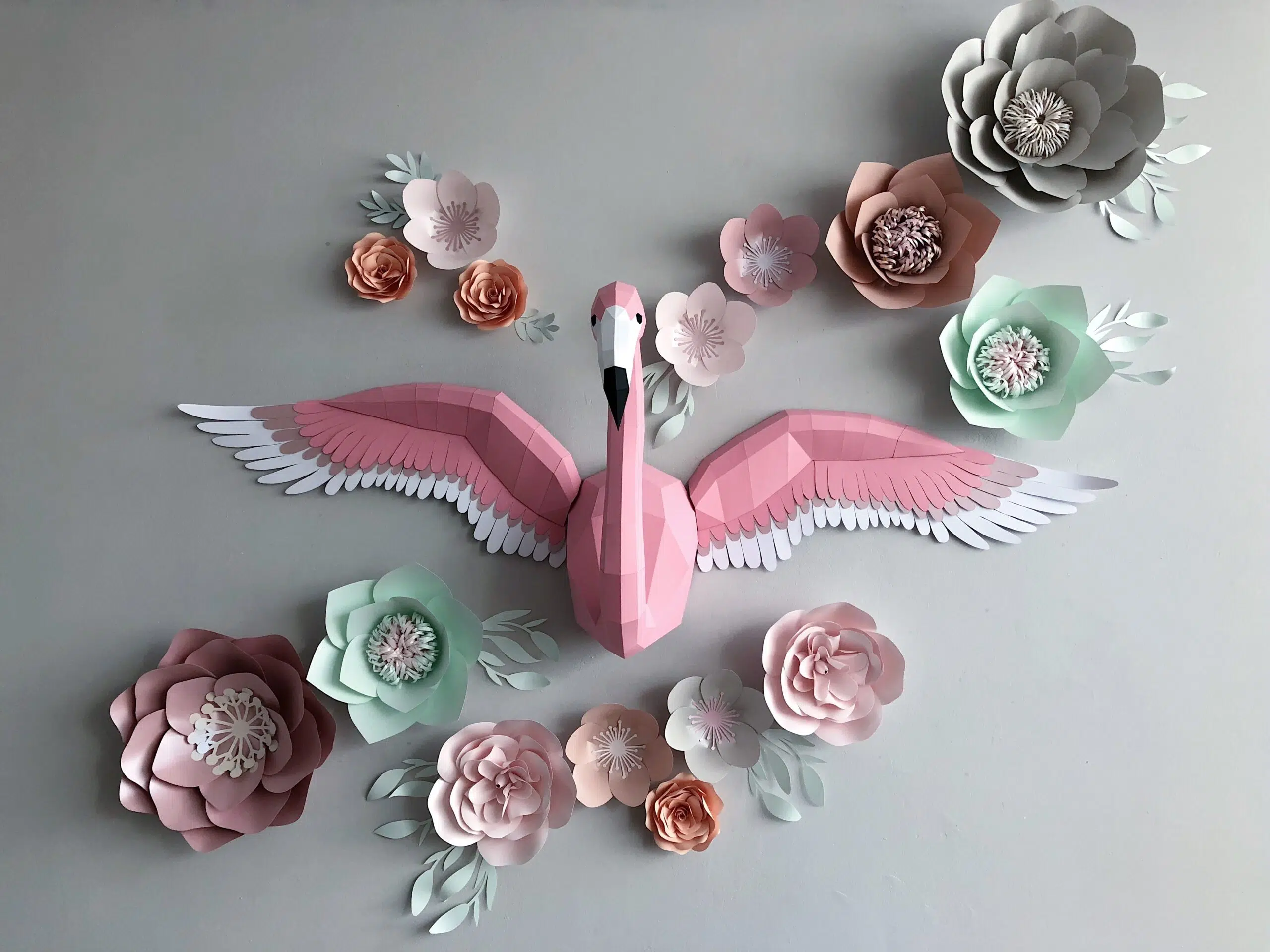 Flamingo muurdecoratie met uitgespreide vleugels in origami, weergave 5
