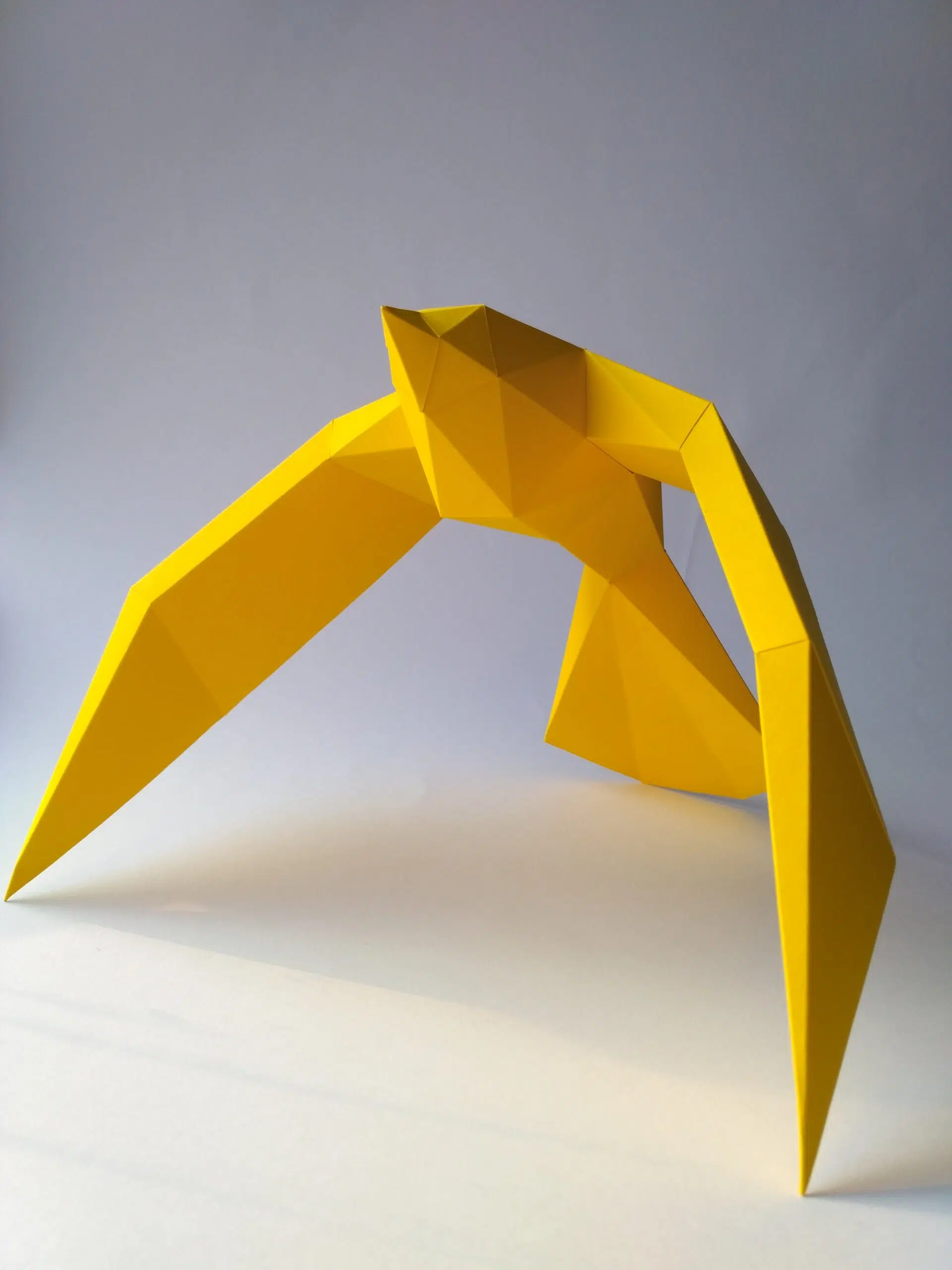 Papercraft de pássaros voando em origami 3D, vista 2