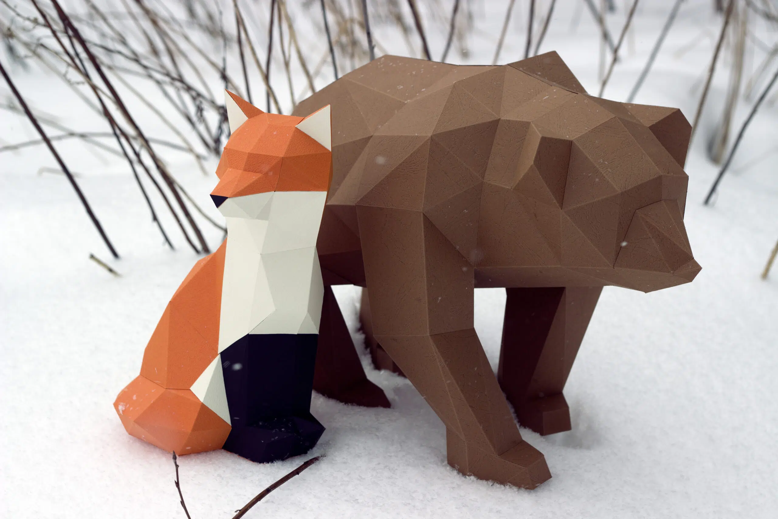 Papercraft Little Fox in Origami, detail