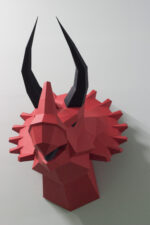 Papercraft dinosaur triceratops head wall in origami