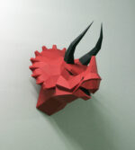 Papercraft dinosaur triceratops head wall in origami