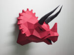 Papercraft dinosaur triceratops head wall in origami