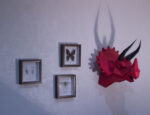 Papercraft dinosaur triceratops head wall in origami