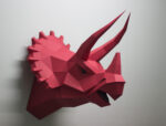 Papercraft dinosaur triceratops head wall in origami