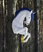 Papercraft licorne murale à crinière bleue en origami 3D