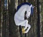 Papercraft licorne murale à crinière bleue en origami 3D