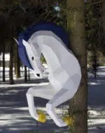 Papercraft licorne murale à crinière bleue en origami 3D