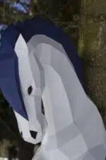 Papercraft licorne murale à crinière bleue en origami 3D