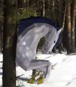 Papercraft licorne murale à crinière bleue en origami 3D