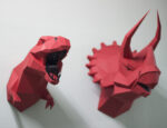 Papercraft T-Rex dinosaur head in 3D origami