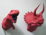 Papercraft cabeça de dinossauro T‑Rex Tyrannosaurus em origami 3D de papel