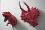 Papercraft T-Rex dinosaur head in 3D origami