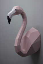 Papercraft flamingo wall with wings in 3D origami