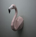 Papercraft flamingo wall with wings in 3D origami