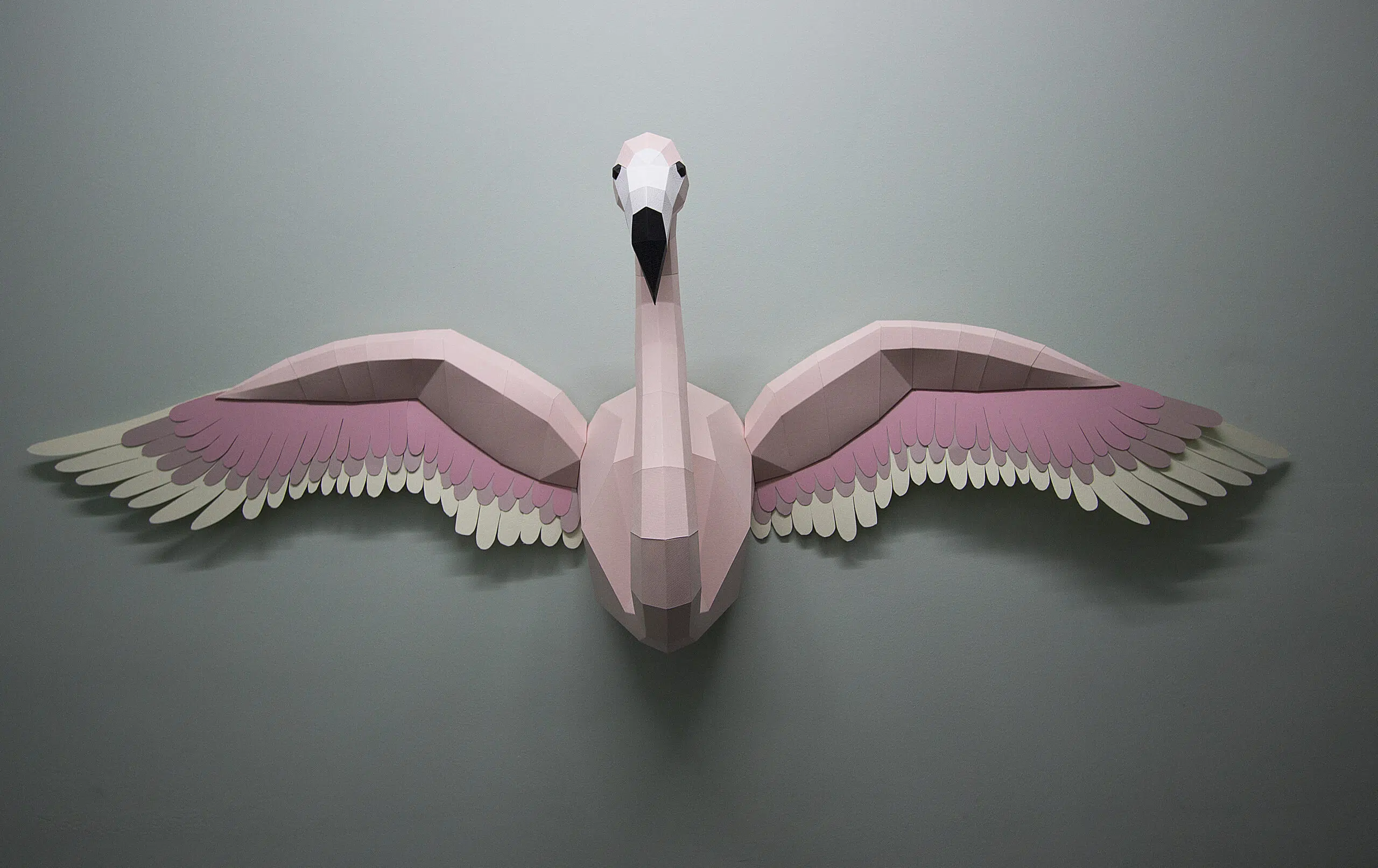 Flamingo muurdecoratie met uitgespreide vleugels in origami, weergave 12