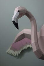 Papercraft flamingo wall with wings in 3D origami