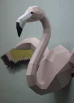 Papercraft flamingo wall with wings in 3D origami
