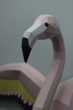 Papercraft flamingo wall with wings in 3D origami