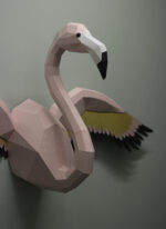 Papercraft flamingo wall with wings in 3D origami