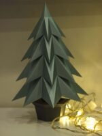 Papercraft Christmas tree in a pot in 3D origami