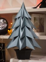 Papercraft Christmas tree in a pot in 3D origami