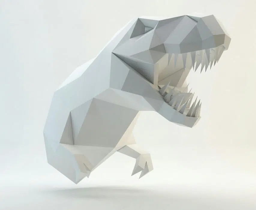 Papercraft cabeça de dinossauro T‑Rex Tyrannosaurus em origami 3D de papel