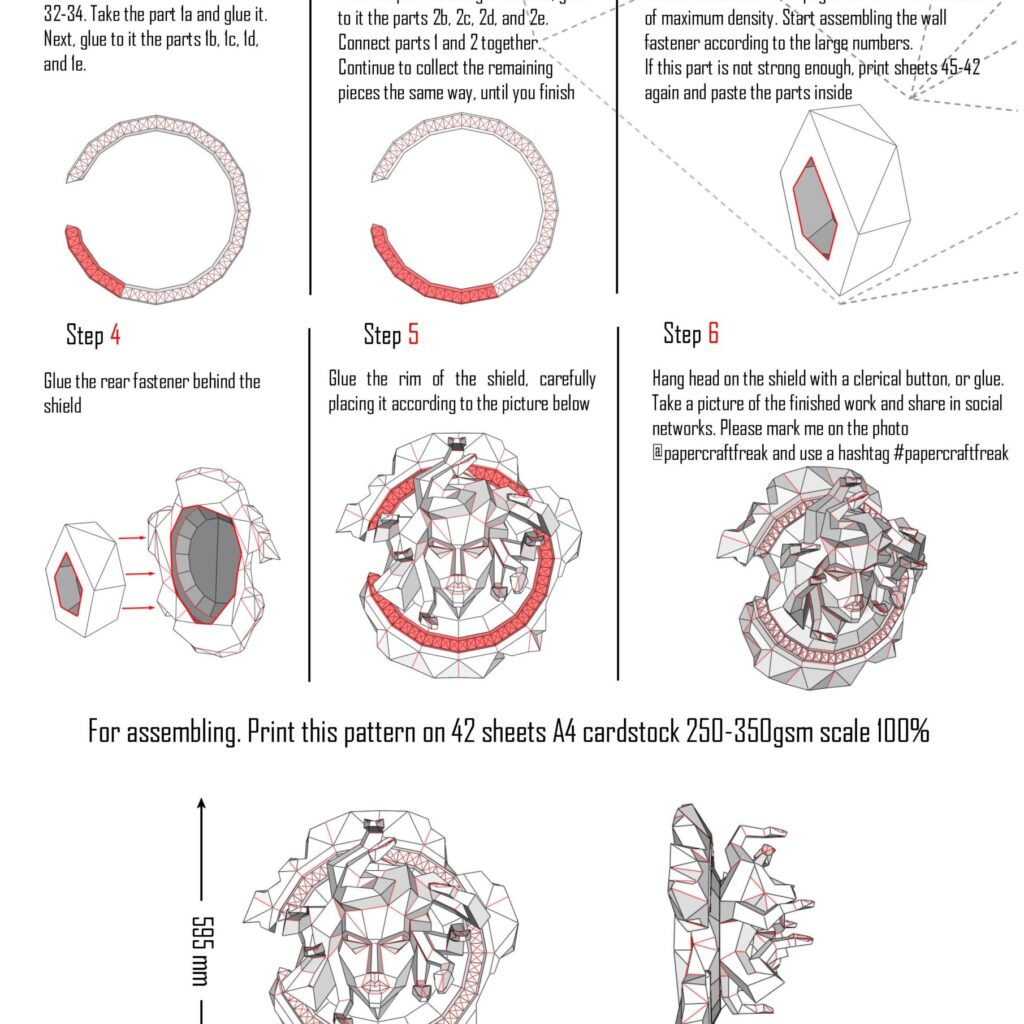 Papercraft of Medusa Gorgon in 3D origami
