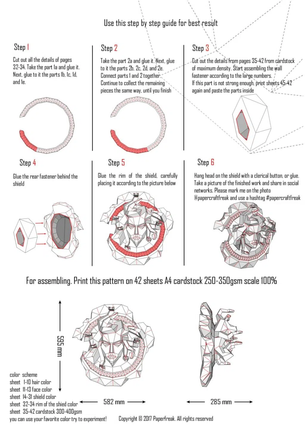 Papercraft of Medusa Gorgon in 3D origami