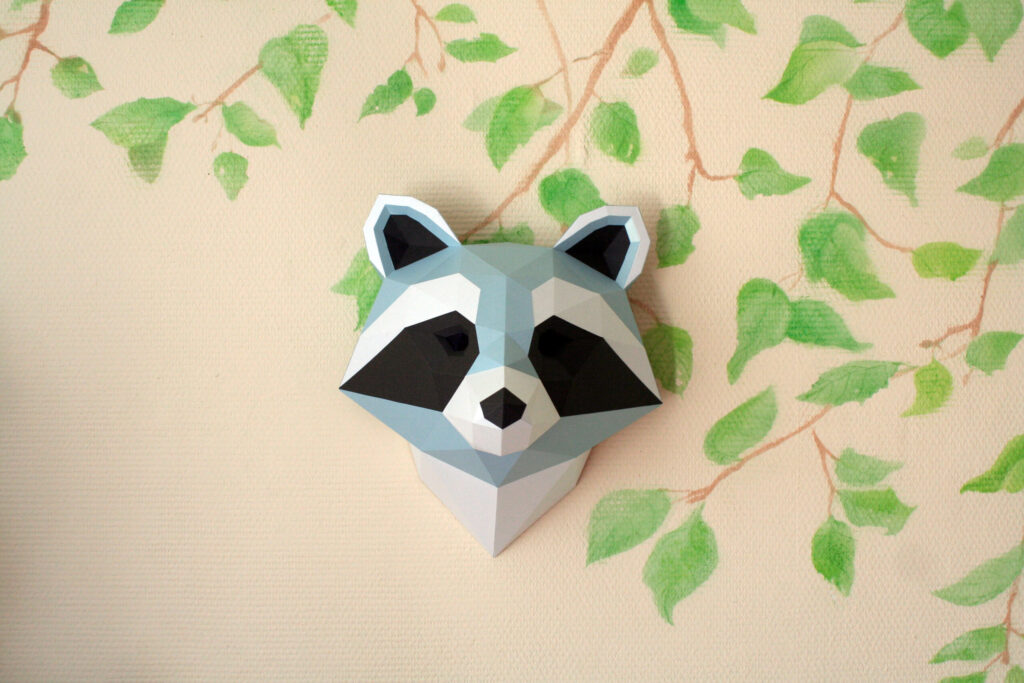 3D Paper Raccoon Head – Origami Wall Sculpture