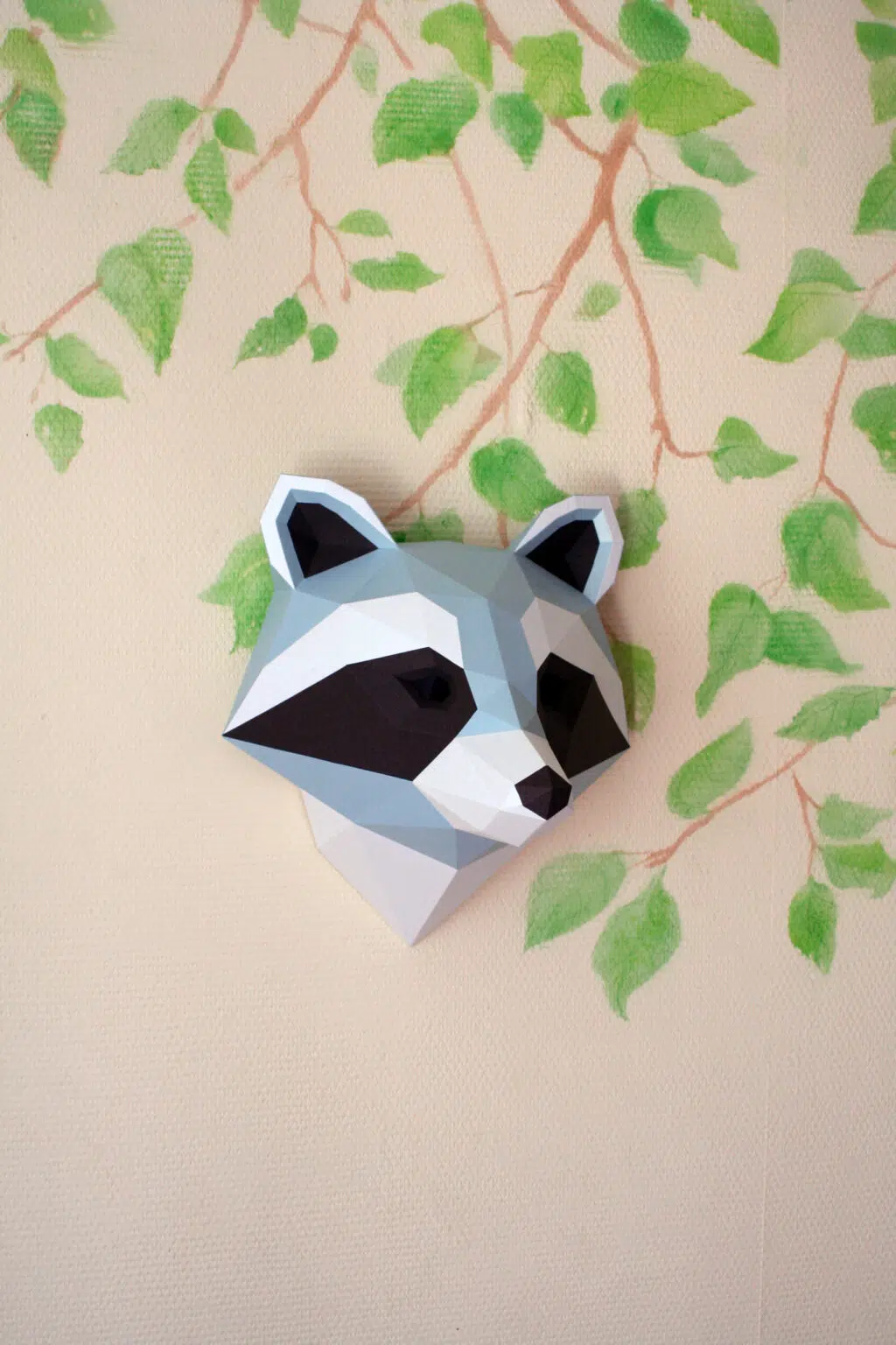 Papercraft de cabeça de guaxinim em origami 3D