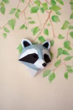 Papercraft de cabeça de guaxinim em origami 3D