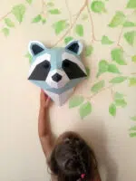 Papercraft de cabeça de guaxinim em origami 3D