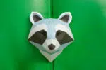 Papercraft de cabeça de guaxinim em origami 3D