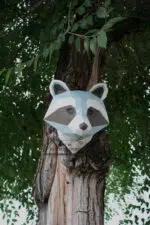 Papercraft de cabeça de guaxinim em origami 3D
