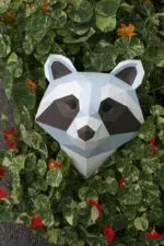 Papercraft de cabeça de guaxinim em origami 3D