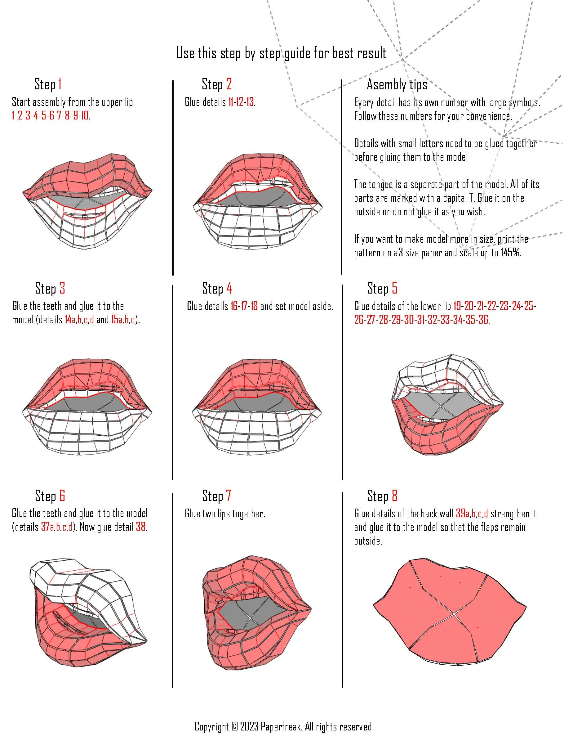 Rolling Stones-lippen papercraft 3D, weergave 15