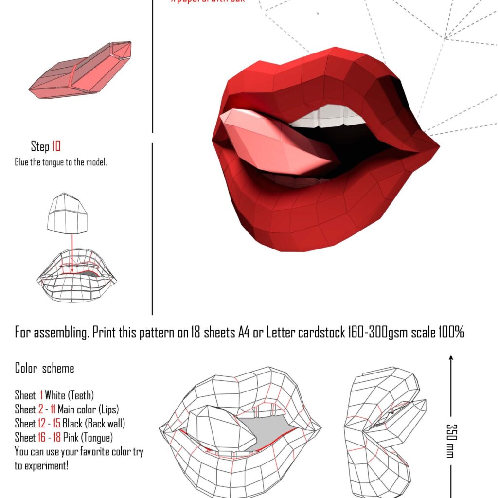 Papercraft Rolling Stones lips in 3D origami
