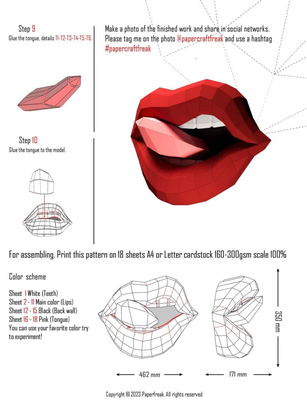 Rolling Stones-lippen papercraft 3D, weergave 2