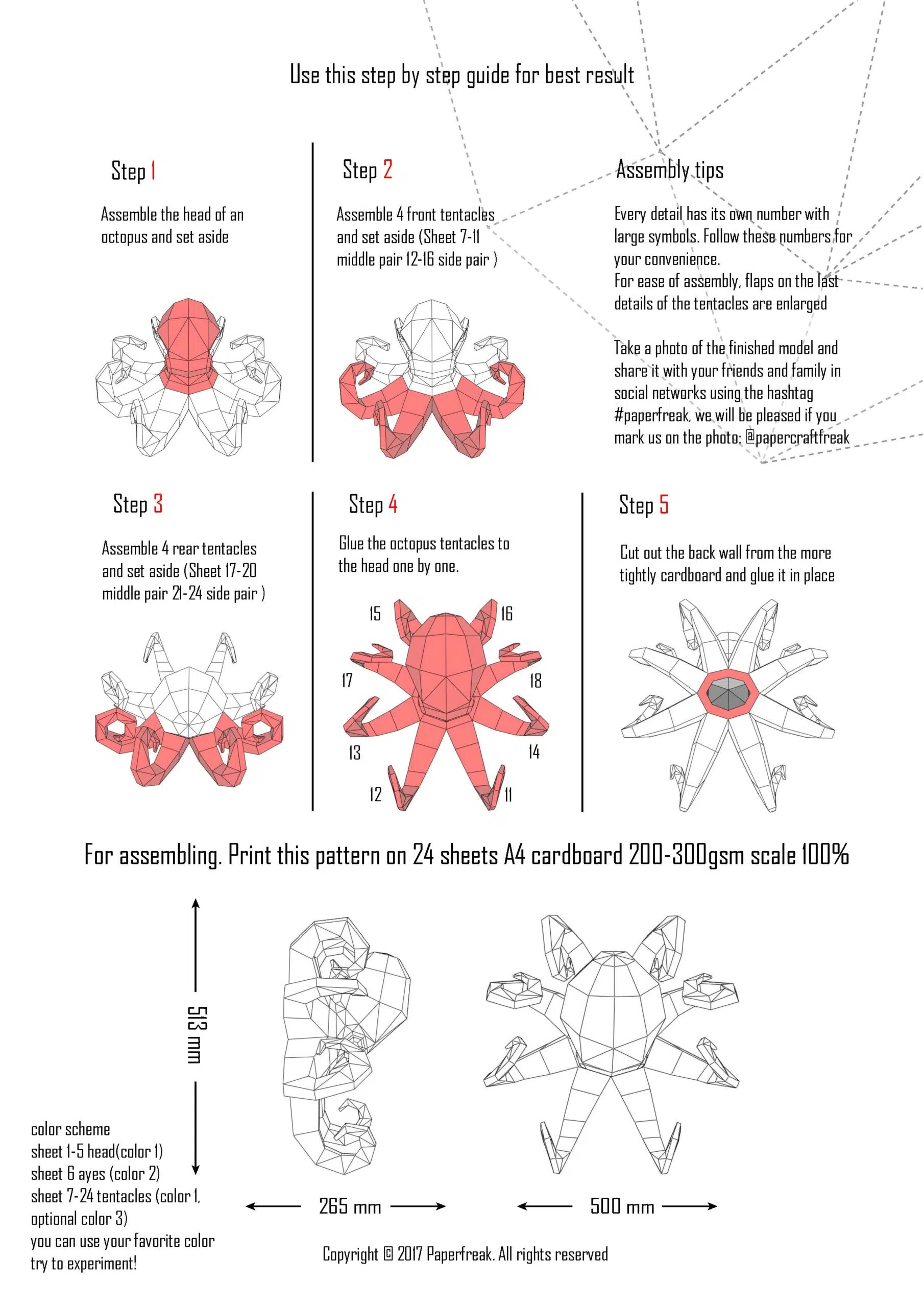 Grote octopus muurdecoratie in origami 3D, weergave 5