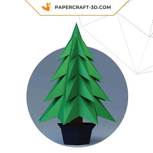 Papercraft Christmas tree in a pot in 3D origami