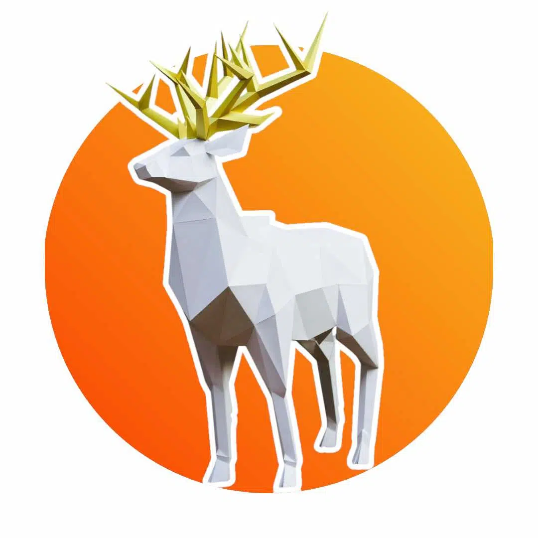 Papercraft de cerf royal en origami, weergave 2