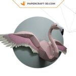 Papercraft flamingo wall with wings in 3D origami